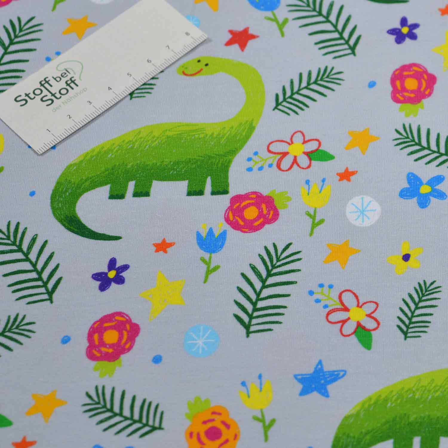 Baumwoll-Jersey "Dino & Blumen" SBS10205 Baumwoll-Jersey "Dino & Blumen" SBS10205