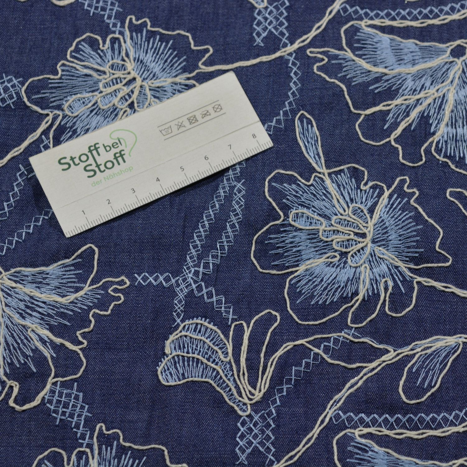 Baumwolle "Navy Blütenstickerei" - SBS12794